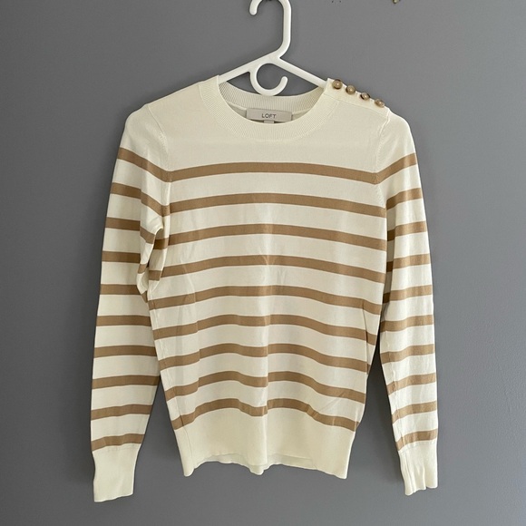 LOFT Striped Shoulder Button Sweater - Picture 2 of 5
